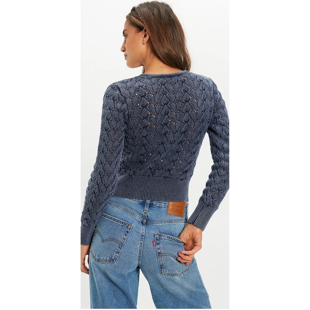 Pretty In Pointelle Cardi knit NWT navy academy - Picture 3 of 6